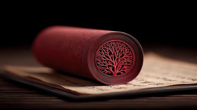 Red scroll placed on rustic paper