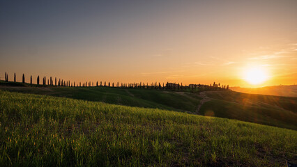 Obraz premium spring countryside landscape of a sunset over the tuscany hills , Italy 
