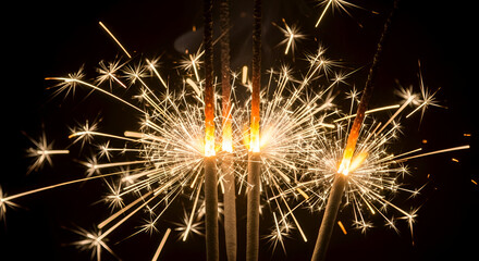 Close up of bright sparkling fireworks against a dark background
