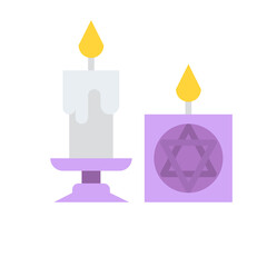 Two Lit Candles One White and One Purple With Star of David Symbol On Transparent Background
