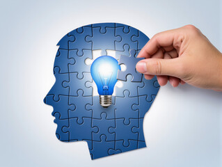 Getting knowledge and solving problem, Logical idea concept, Connecting last jigsaw puzzle piece