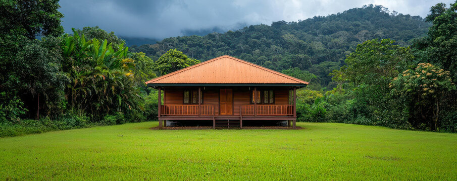 environmental conservation with forest preservation and nature reserves. Ranger station in the heart of a lush, preserved nature reserve - Powered by Adobe