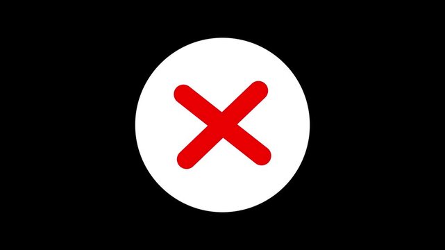 White circle with cross icon animated on a black background.