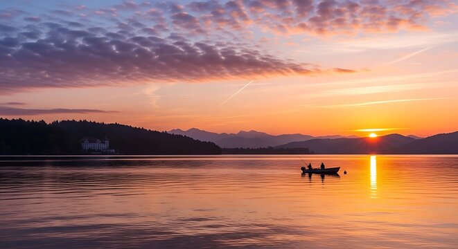 Sunset Serenity - A Peaceful Boat Ride on Calm Waters.