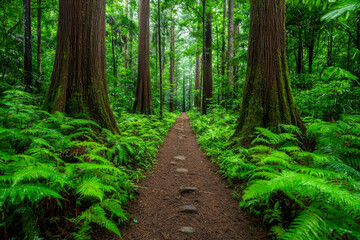 Fototapeta premium environmental conservation with forest preservation and reforestation. Banner at forest entrance Reforest Our Future Join the Conservation Effort