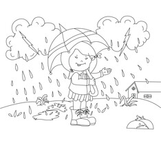 Cute cartoon hand drawn vector rainy season or rainy day outline.