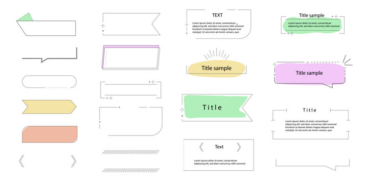 Text box callout text frame, border. Line simple set empty template for title, divider line design element. Banner, comic ribbon label element.
