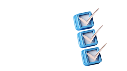 Check boxes with blue background showing selection marks and organization elements in modern interface design isolated on white background
