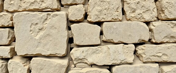 Rough-hewn stone blocks forming a weathered wall fragment,  detail,  ancient