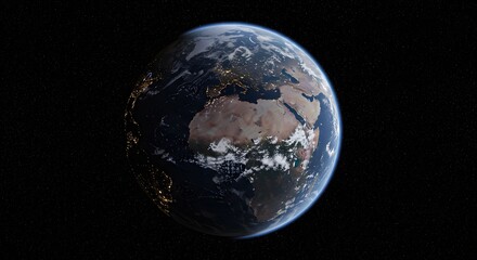 Obraz premium View of Planet Earth from Space Showing Africa and Europe with City Lights at Night