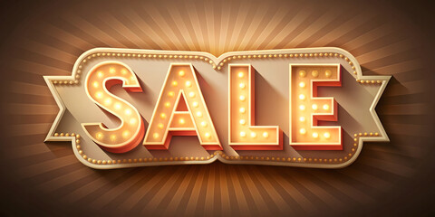 Vintage sale sign with glowing light bulbs for promotion or discount event advertisement