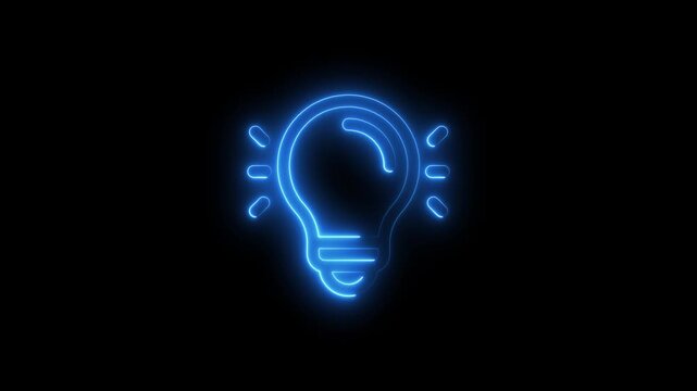 Blue Neon Light Bulb Icon Symbol on a Black Background abstract bright