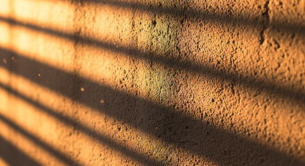 Warm sunlight streaks across textured rough wall surface