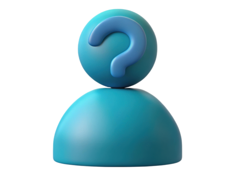 3D Render Question Mark Icon Representing Unknown Person Placeholder or Anonymous User Profile on Transparent Background