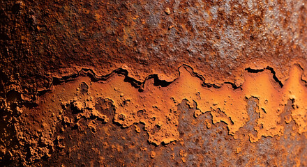 Close up of weathered and rusted metal surface with peeling paint and texture