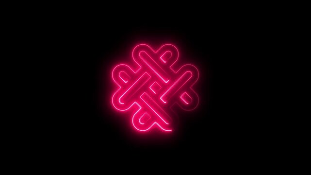 Bright Pink Neon Interlocking Abstract Shape Symbol on Black Background image photo