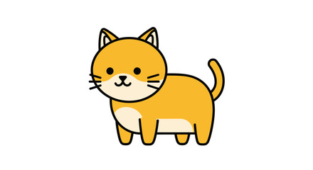 Cartoon illustration of a cheerful orange tabby cat standing against a clean white background in a flat design style conveying a playful mood.