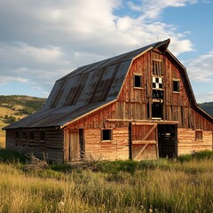 Rustic Barn in a Golden Field - A Timeless American Landscape.