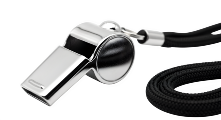 Shiny Metal Referee Whistle with Black Lanyard - Sports Official Equipment, Game Control, Signal Device, Fair Play