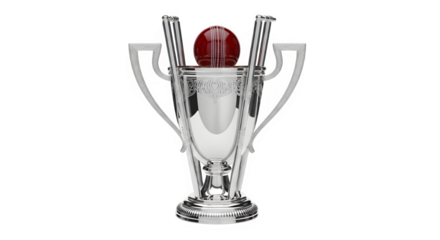 Elegant Silver Trophy Cup with Cricket Ball - Championship Award, Game Prize, Sport Achievement, Victory Symbol