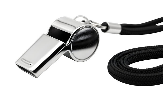Shiny Metal Referee Whistle with Black Lanyard - Sports Official Equipment, Game Control, Signal Device, Fair Play