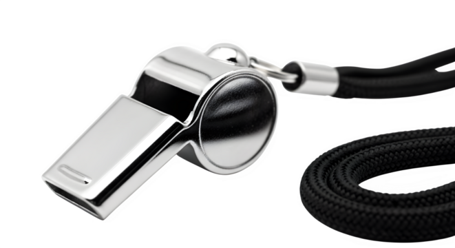Shiny Metal Referee Whistle with Black Lanyard - Sports Official Equipment, Game Control, Signal Device, Fair Play