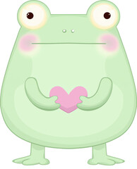 Cute Frog with a Pink Heart: This illustration captures the adorable charm of a cartoon frog, cradling a pink heart with endearing eyes, evoking feelings of affection and whimsy.transparent background