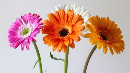 Vibrant Gerbera Daisies in Pink, Orange, and White Against a Soft Background