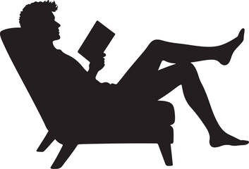 Man silhouette reading book in lounge chair vector