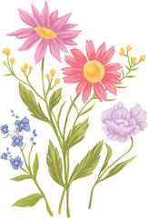 Colorful Wildflower Botanical Digital Painting – Blooming Field Nature Art