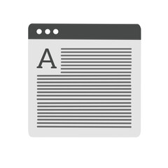 web page or document window with text layout and letter A icon, representing content writing, blogging, and web article creation.