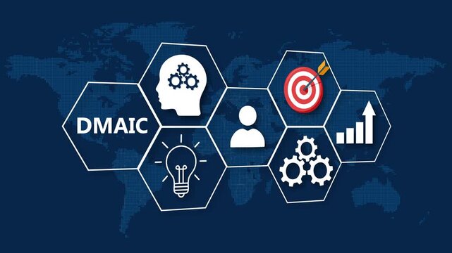 DMAIC Business Process Improvement Concept with Global Map and Icons DMAIC methodology