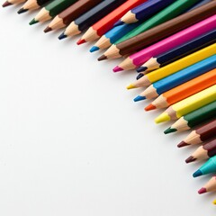 Fototapeta premium A vibrant assortment of creative instruments, including crayons, markers, and colored pencils, arranged for artistic expression ,school supplies ,medium ,colorful