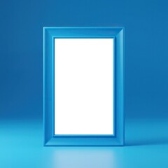 A vibrant blue frame, rectangular and minimalist, standing upright with an empty center. Perfect for showcasing images, text, or graphic elements ,space ,blue ,simple