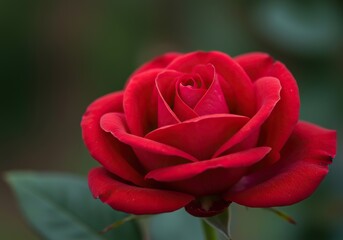 A vibrant red rose, petals softly unfurling, symbolizes deep affection and fervent desire on Valentine's Day. Intense romantic gesture ,elegant ,warmth ,joyous