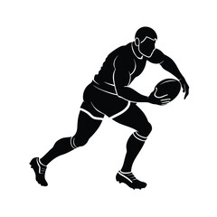 Naklejka premium Rugby player in a defensive stance with ball vector