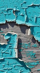 Peeling Turquoise Paint on Weathered Wood Surface Texture.