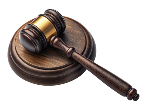 Classic wooden judge's gavel and matching sound block, used in legal and auction settings
