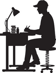 Silhouette of person at desk with lamp writing vector