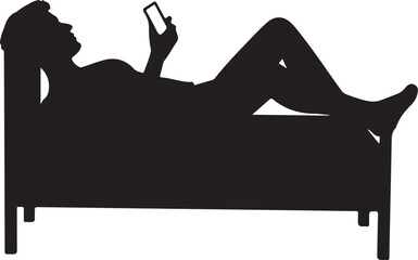 Silhouette of person lying in bed using smartphone