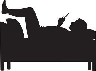 Silhouette of person lying on bed using mobile phone
