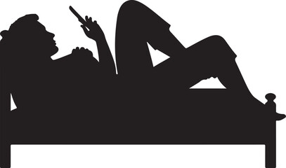 Silhouette of person lying on bed using smartphone