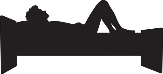 Silhouette of person lying on bed with legs bent lying down