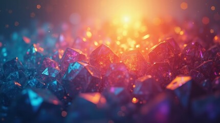 Close up of glowing amethyst and sapphire crystals