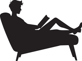 Silhouette of person reading a book in a chair vector
