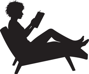 Silhouette of person reading a book in a lounge chair