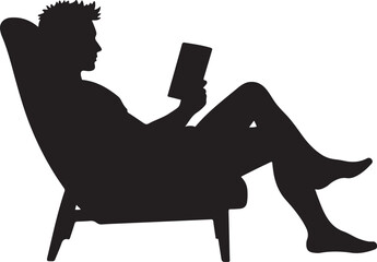 Silhouette of person reading a book in a lounge chair