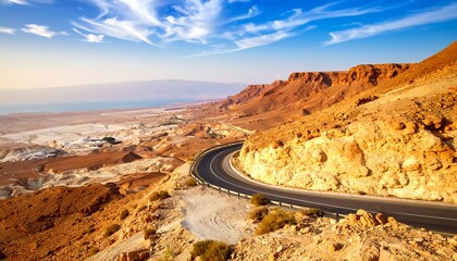 Scenic view of a winding road through a desert landscape