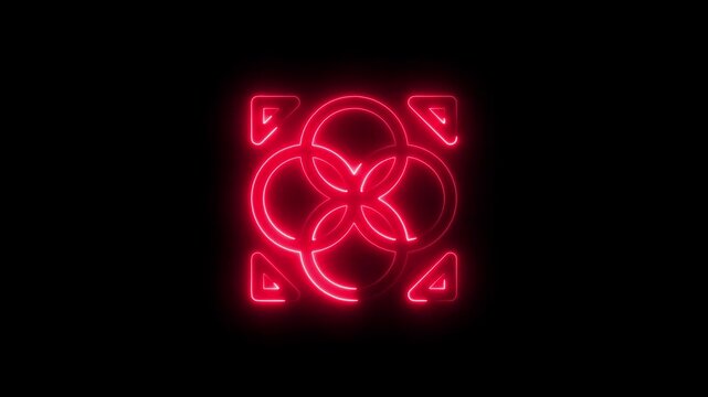 Red Neon Geometric Interlocking Rings Symbol on Black Background abstract bright