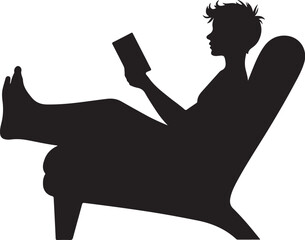 Silhouette of person reading book in lounge chair vector